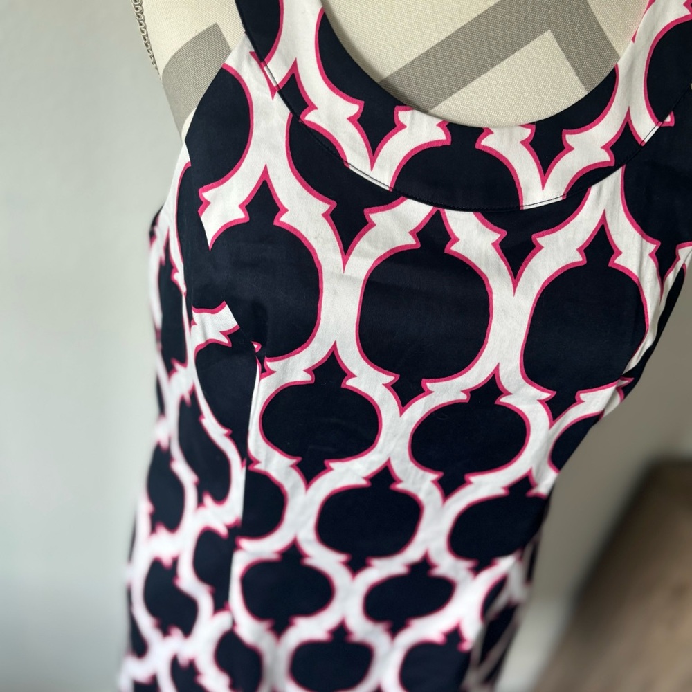 Womens Crown & Ivy Sleeveless Sheath Dress Geometric Print Navy White 10 - Picture 3 of 8